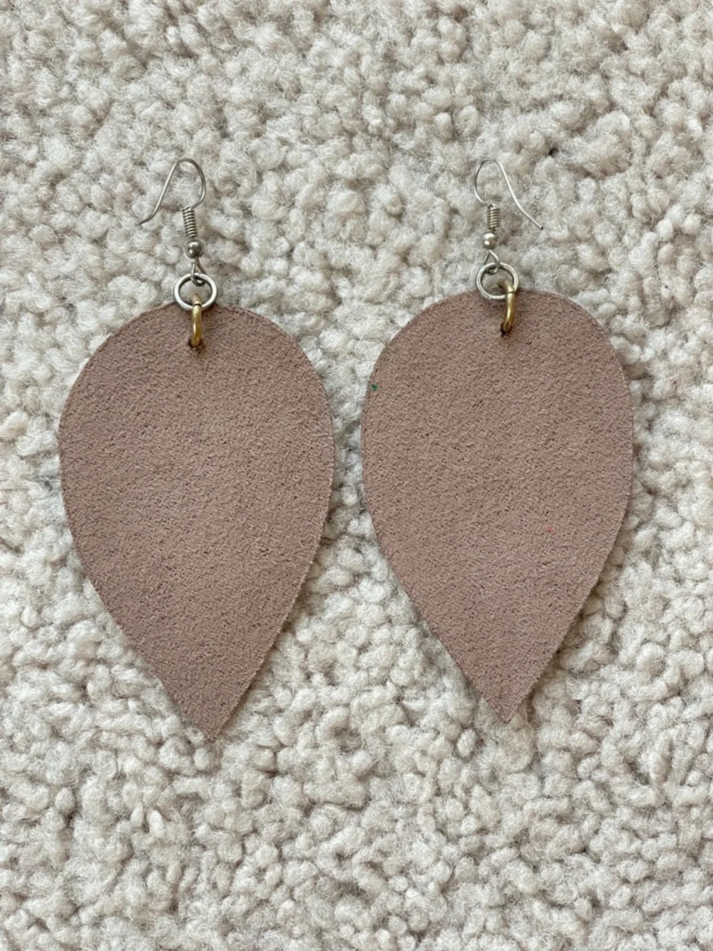 Boutique Embossed Faux Leather Western Metallic Pewter Tan Teardrop Earrings